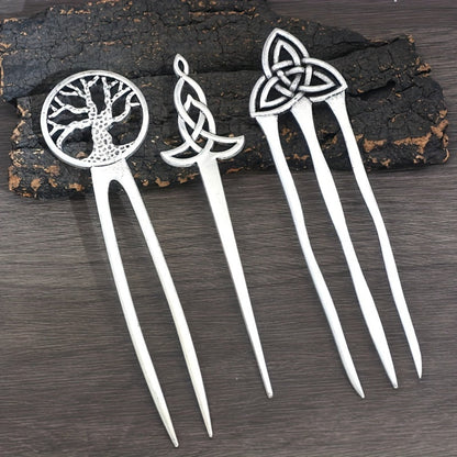 Hair Clips for Women - Pins Set for 3pcs Viking Celtic Knot Tree of Life Crescent Moon Butterfly - product detail view 7