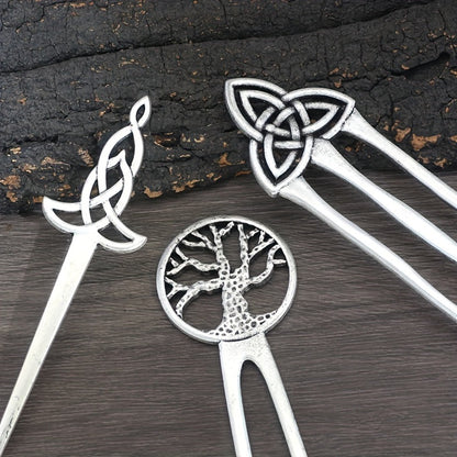 Hair Clips for Women - Pins Set for 3pcs Viking Celtic Knot Tree of Life Crescent Moon Butterfly - product detail view 8