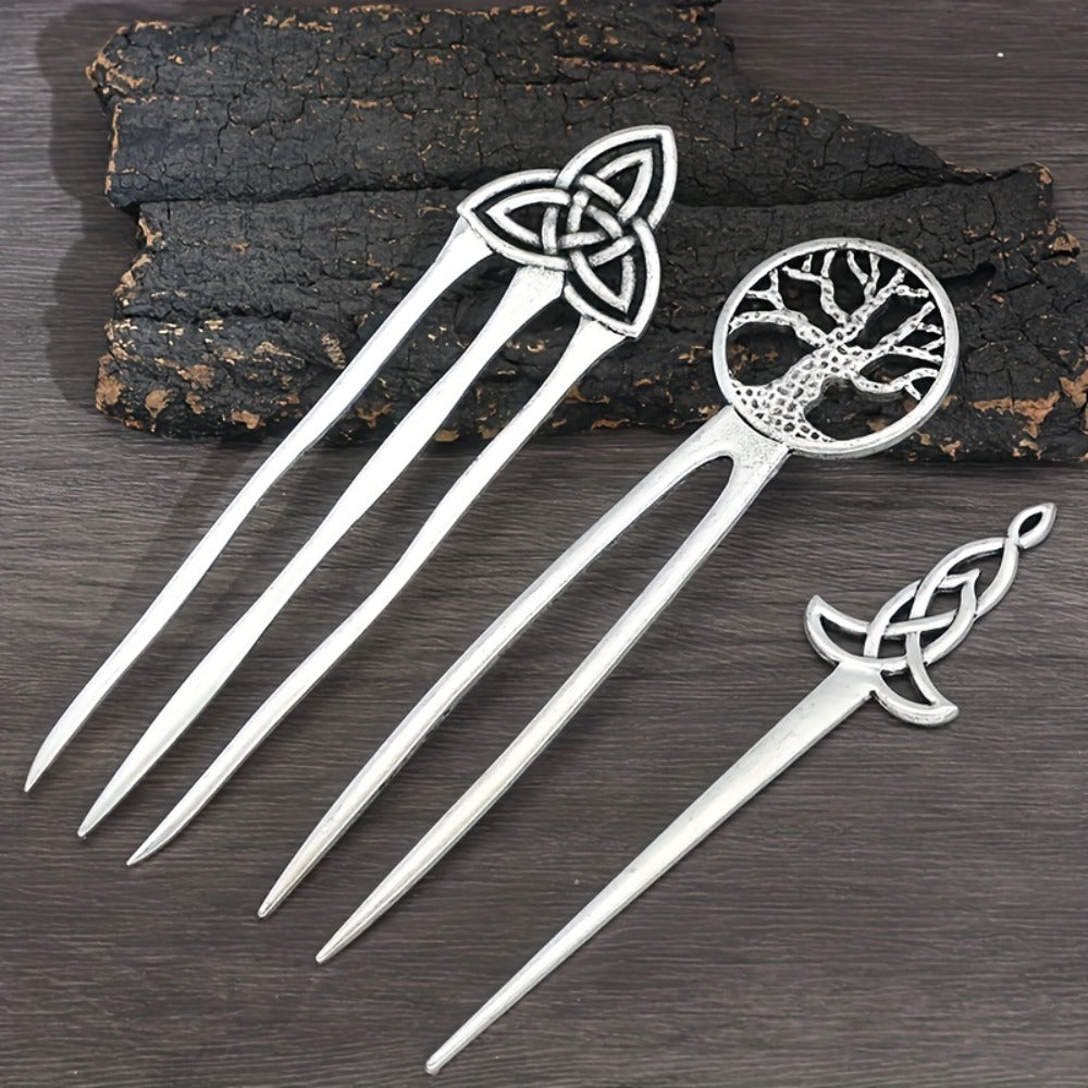 Hair Clips for Women - Pins Set for 3pcs Viking Celtic Knot Tree of Life Crescent Moon Butterfly - product detail view 9