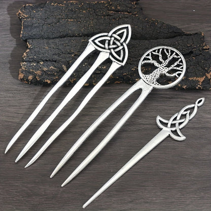 Hair Clips for Women - Pins Set for 3pcs Viking Celtic Knot Tree of Life Crescent Moon Butterfly - product detail view 9