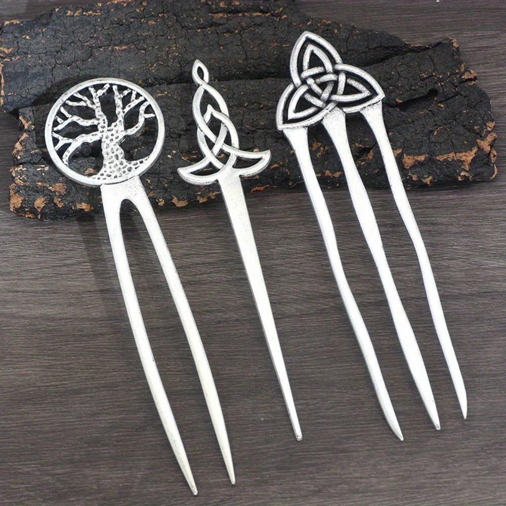 Hair Clips for Women - Pins Set for 3pcs Viking Celtic Knot Tree of Life Crescent Moon Butterfly - product detail view 10