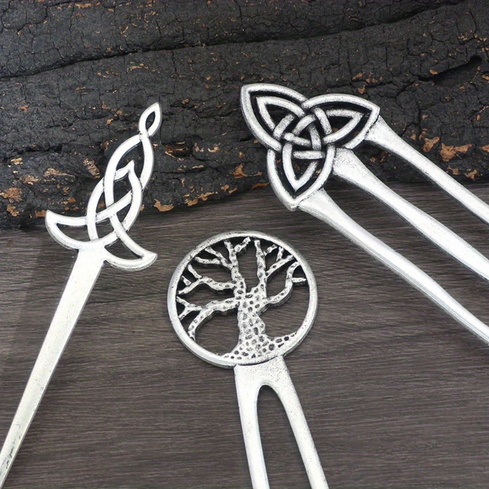 Hair Clips for Women - Pins Set for 3pcs Viking Celtic Knot Tree of Life Crescent Moon Butterfly - product detail view 11