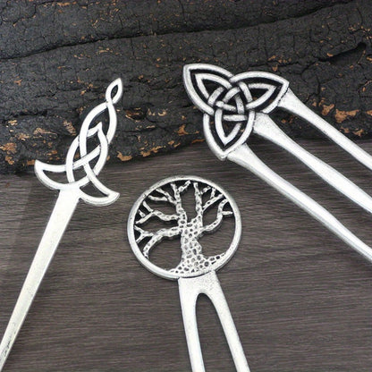Hair Clips for Women - Pins Set for 3pcs Viking Celtic Knot Tree of Life Crescent Moon Butterfly - product detail view 11