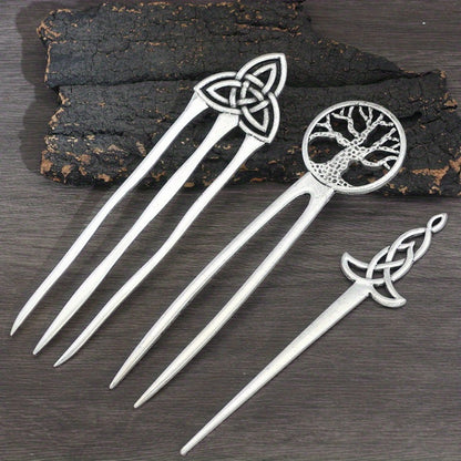 Hair Clips for Women - Pins Set for 3pcs Viking Celtic Knot Tree of Life Crescent Moon Butterfly - product detail view 12