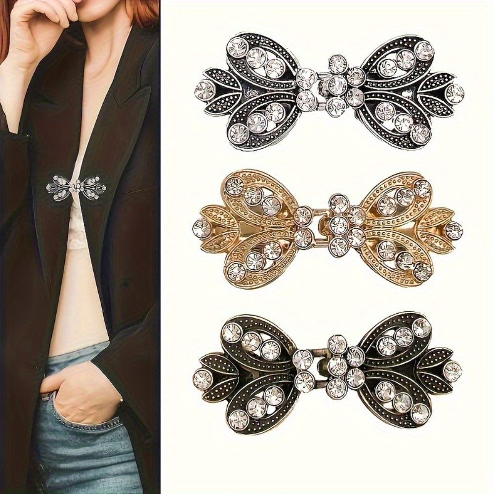 Hair Clips for Women - Sweater 3pcs Rhinestone Vortex Elegant Cardigan Shawl Cloak Clip Set for - main product view