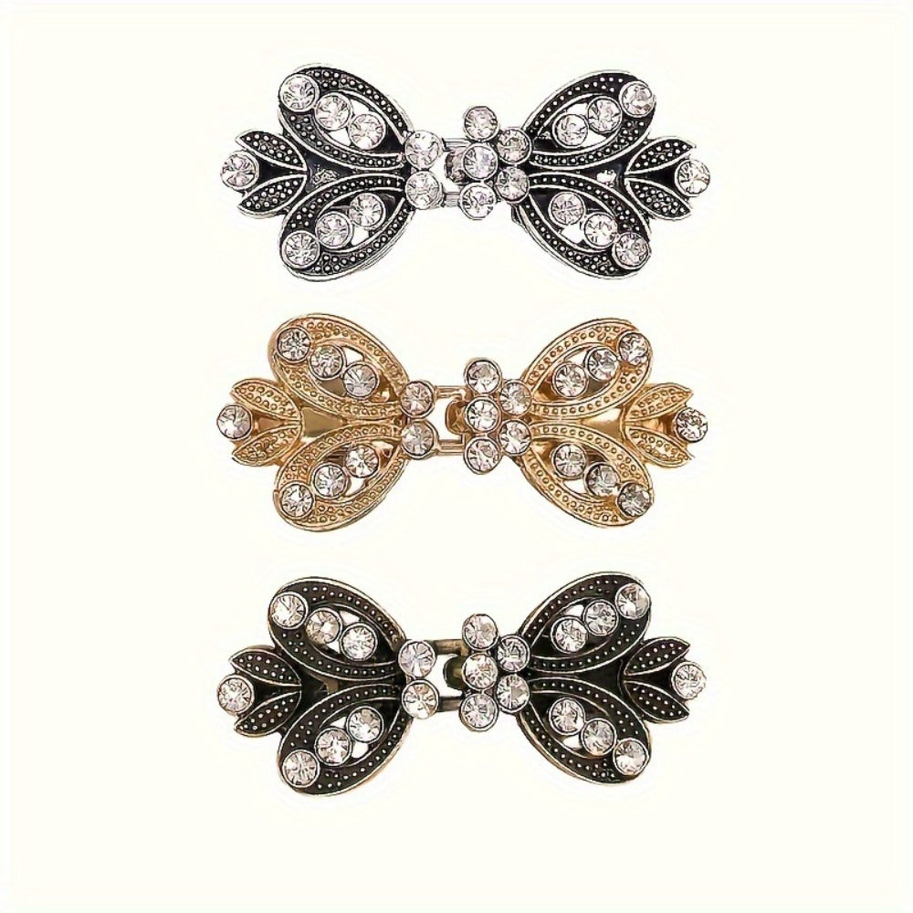 Hair Clips for Women - Sweater 3pcs Rhinestone Vortex Elegant Cardigan Shawl Cloak Clip Set for - product detail view 9