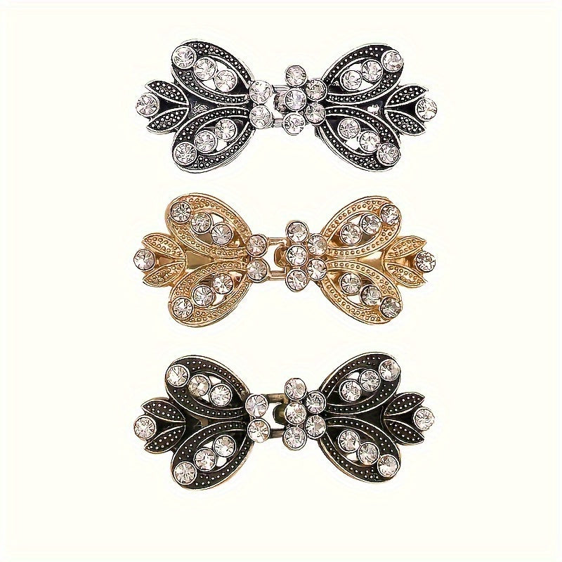 Hair Clips for Women - Sweater 3pcs Rhinestone Vortex Elegant Cardigan Shawl Cloak Clip Set for - product detail view 10