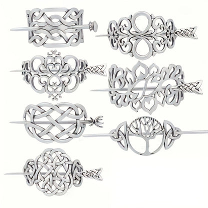 Hair Clips for Women - Viking Set 7pcs Celtic Tree of Life Antique Silver Norse Mythology Boho - main product view