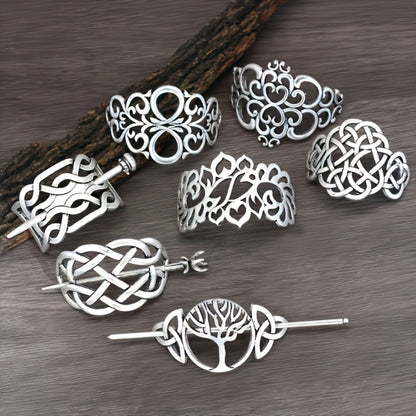 Hair Clips for Women - Viking Set 7pcs Celtic Tree of Life Antique Silver Norse Mythology Boho - product detail view 3