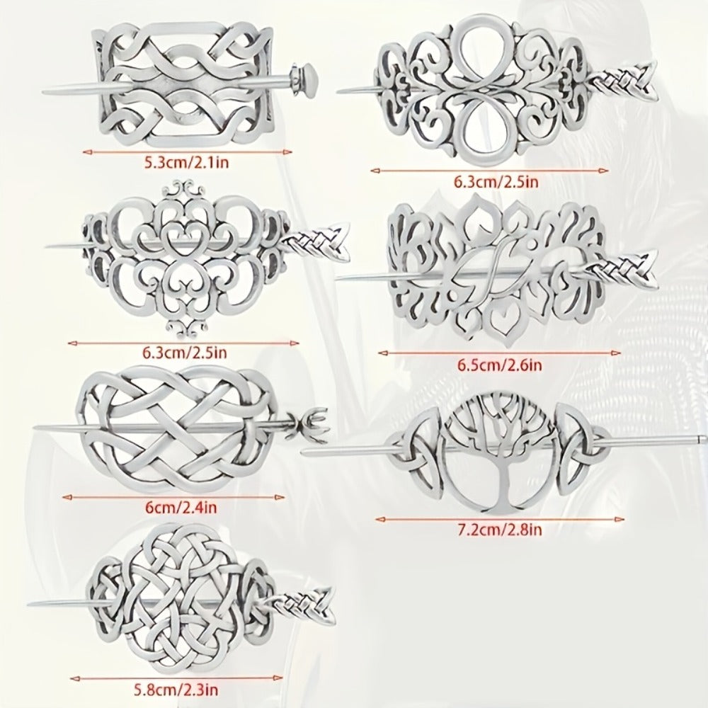 Hair Clips for Women - Viking Set 7pcs Celtic Tree of Life Antique Silver Norse Mythology Boho - product detail view 4
