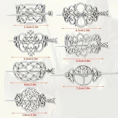 Hair Clips for Women - Viking Set 7pcs Celtic Tree of Life Antique Silver Norse Mythology Boho - product detail view 4