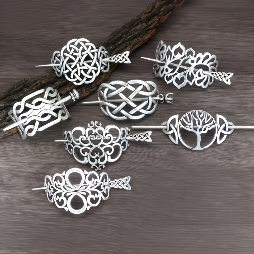 Hair Clips for Women - Viking Set 7pcs Celtic Tree of Life Antique Silver Norse Mythology Boho - product detail view 5