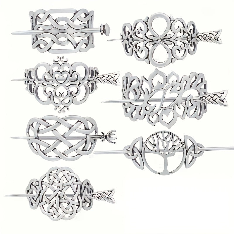 Hair Clips for Women - Viking Set 7pcs Celtic Tree of Life Antique Silver Norse Mythology Boho - product detail view 8