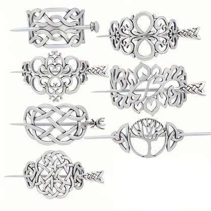 Hair Clips for Women - Viking Set 7pcs Celtic Tree of Life Antique Silver Norse Mythology Boho - product detail view 8