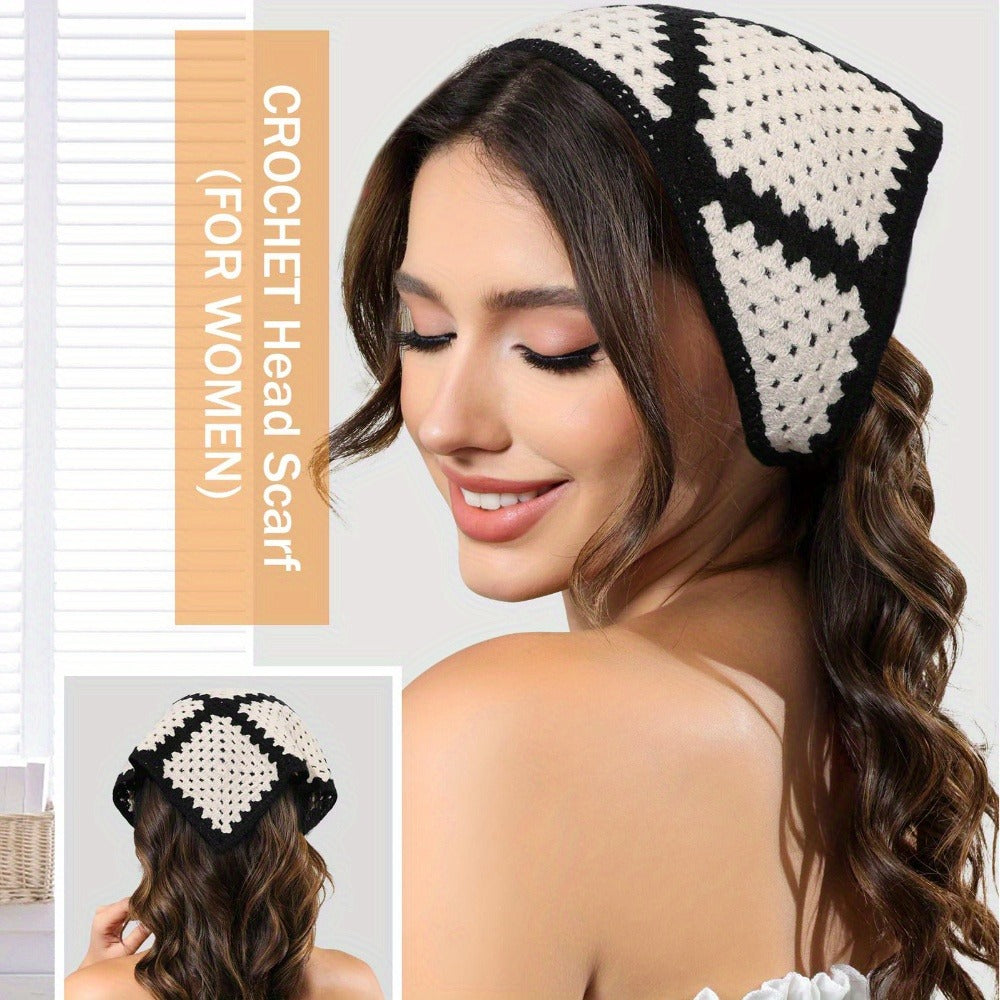 Hair Scarves & Headbands - Boho Triangle Headscarf Set 3 Pieces Woven Scarf Headband for Women - product detail view 4