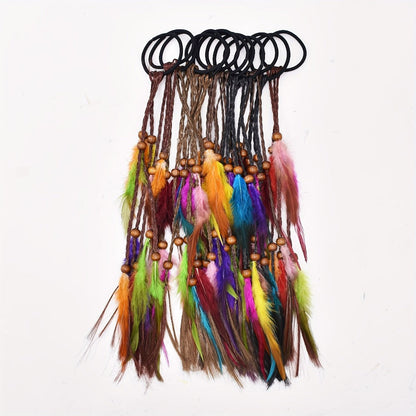 Hair Ties & Hair Ropes - Feather Set 6 Pieces Colorful Boho Ribbon Braid Rope Bands Loops Mixed - main product view