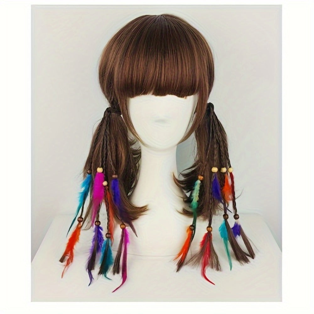 Hair Ties & Hair Ropes - Feather Set 6 Pieces Colorful Boho Ribbon Braid Rope Bands Loops Mixed - product detail view 4