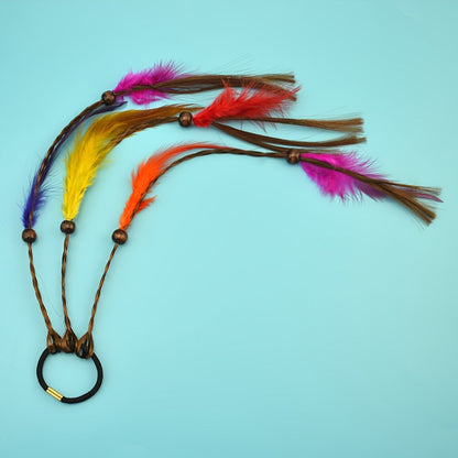 Hair Ties & Hair Ropes - Feather Set 6 Pieces Colorful Boho Ribbon Braid Rope Bands Loops Mixed - product detail view 5