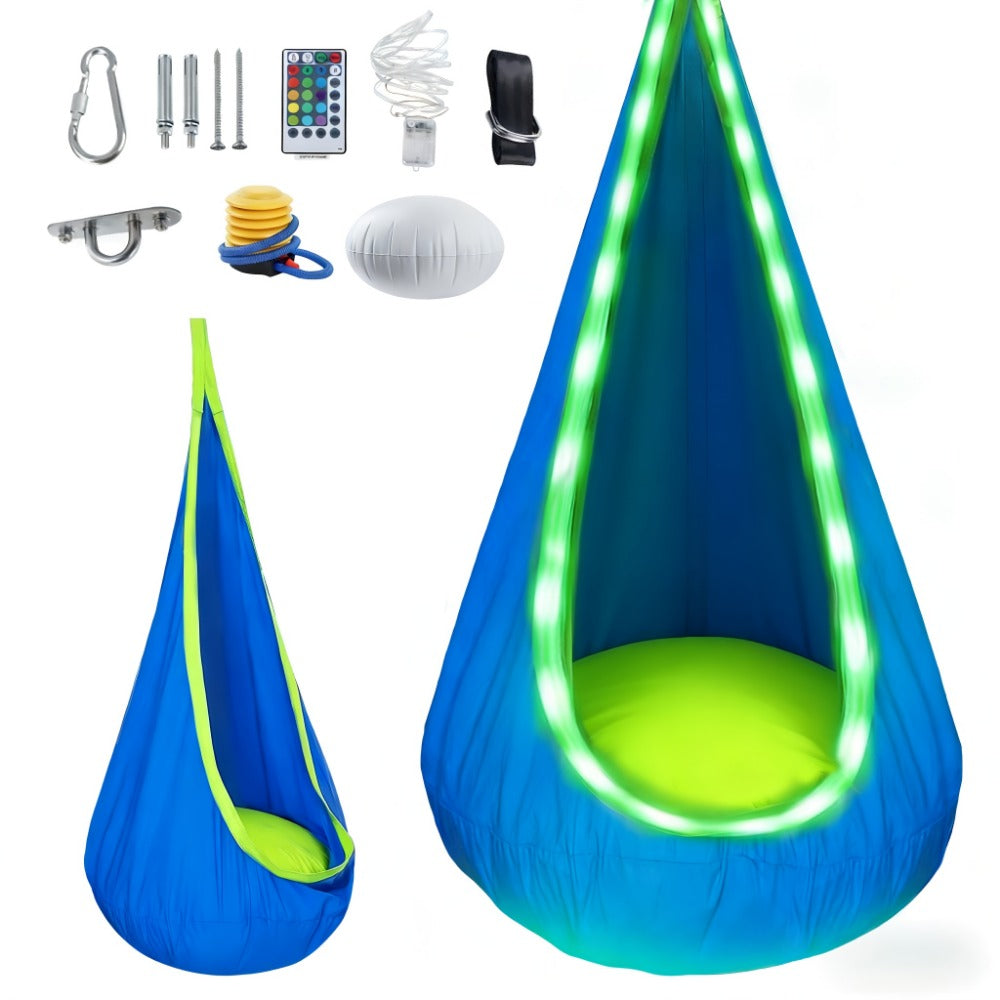 Hammock Chair with LED Lighting & Air Pillow Mounting Kit, 16-Color Remote Control shown in the main product view