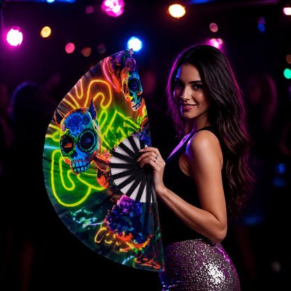 Hand Fan - Glow 13-Inch Blue Neon Glow - Water-Resistant, Extremely Bright, Perfect - product detail view 5