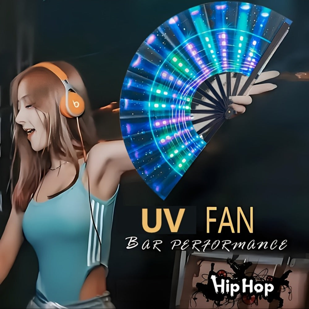 Hand Fan - Glow 13-Inch Blue Neon Glow - Water-Resistant, Extremely Bright, Perfect - product detail view 6
