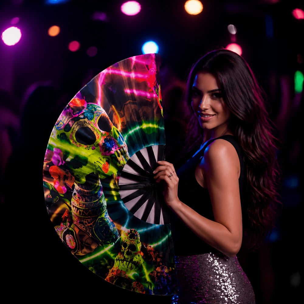 Hand Fan - Glow 13-Inch Blue Neon Glow - Water-Resistant, Extremely Bright, Perfect - product detail view 13