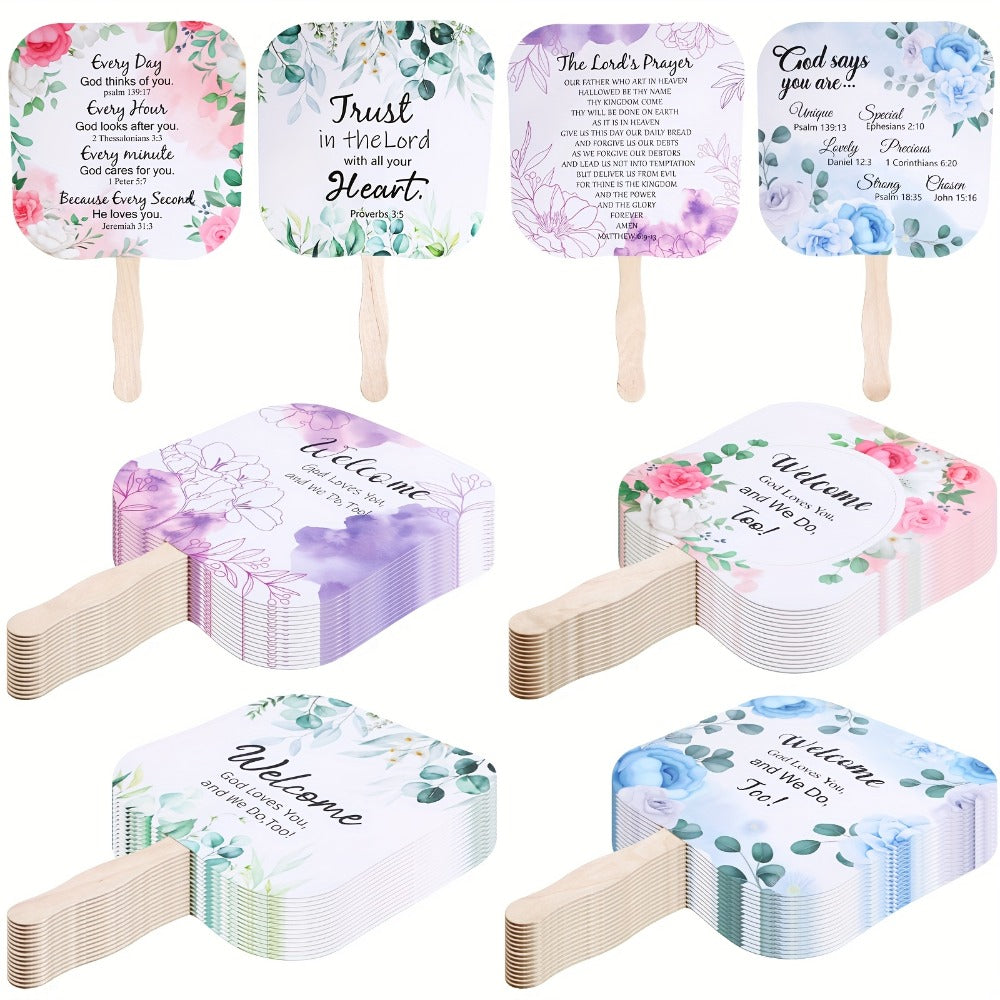 Hand Fans - Christian Bulk Set 60 Pcs Religious Paper Handheld with Lord's Prayer - main product view