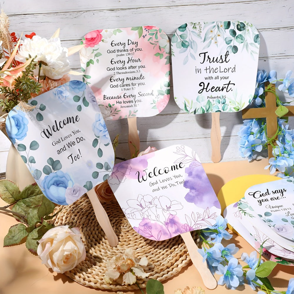 Hand Fans - Christian Bulk Set 60 Pcs Religious Paper Handheld with Lord's Prayer - product detail view 2