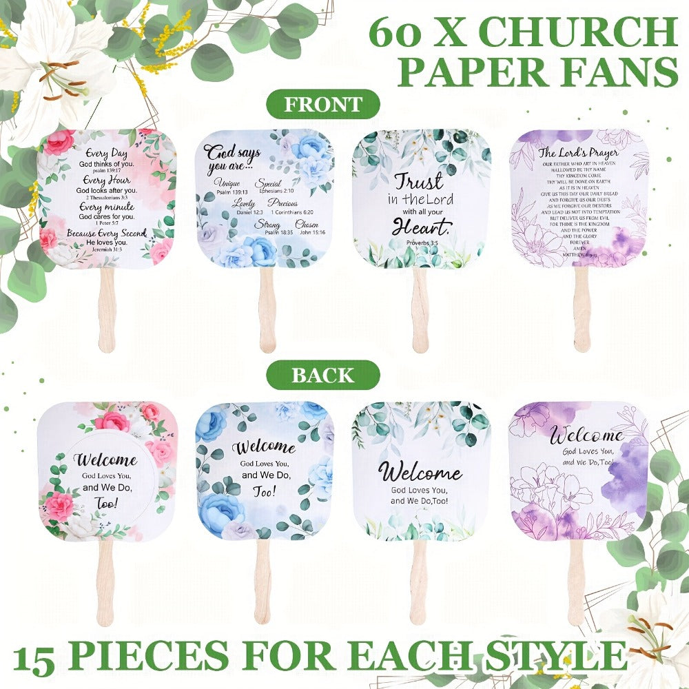 Hand Fans - Christian Bulk Set 60 Pcs Religious Paper Handheld with Lord's Prayer - product detail view 3