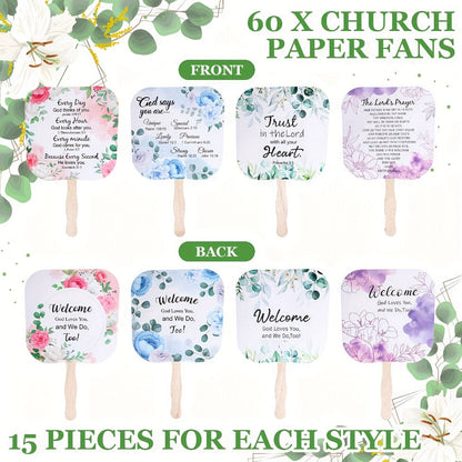 Hand Fans - Christian Bulk Set 60 Pcs Religious Paper Handheld with Lord's Prayer - product detail view 3