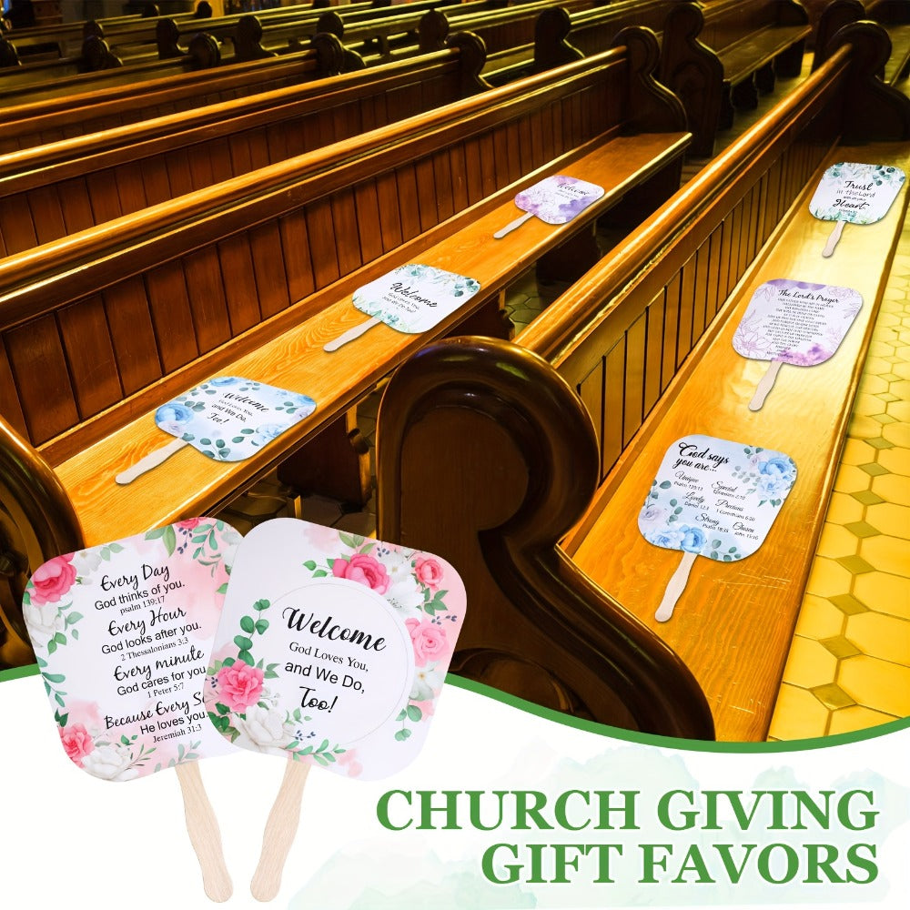 Hand Fans - Christian Bulk Set 60 Pcs Religious Paper Handheld with Lord's Prayer - product detail view 6
