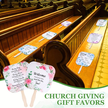 Hand Fans - Christian Bulk Set 60 Pcs Religious Paper Handheld with Lord's Prayer - product detail view 6