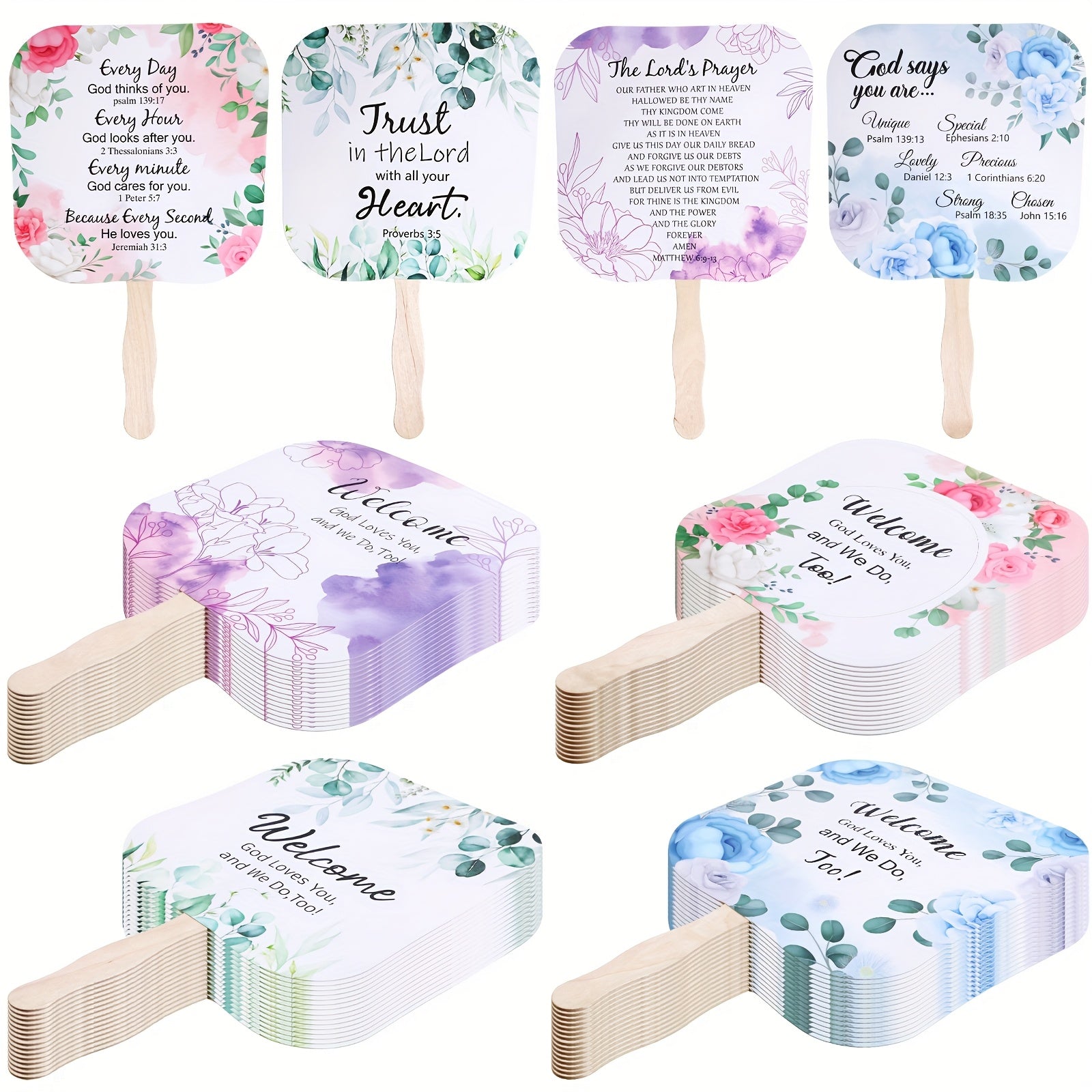 Hand Fans - Christian Bulk Set 60 Pcs Religious Paper Handheld with Lord's Prayer - product detail view 7