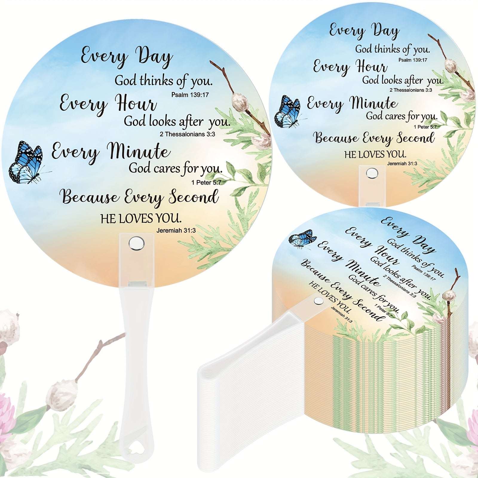 Hand Fans - Christian Church Handheld Bulk Religious Plastic with Handle for Church - product detail view 6