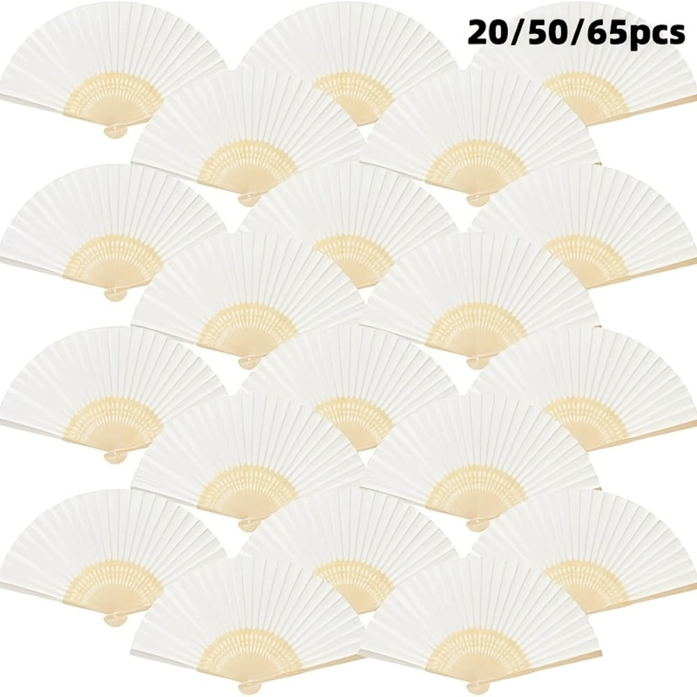Hand Fans - Paper Folding Bulk White Handheld Bamboo Handle 20/50/65 Pack for Wedding - main product view