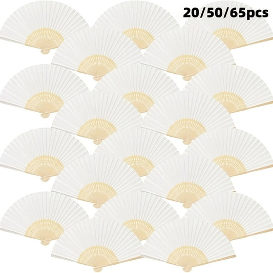 Hand Fans - Paper Folding Bulk White Handheld Bamboo Handle 20/50/65 Pack for Wedding - main product view