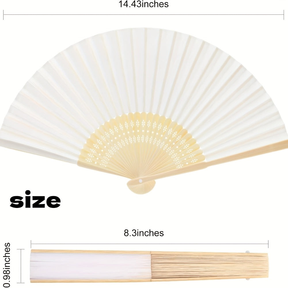 Hand Fans - Paper Folding Bulk White Handheld Bamboo Handle 20/50/65 Pack for Wedding - product detail view 2