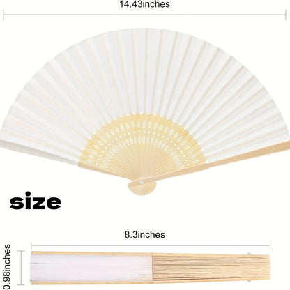Hand Fans - Paper Folding Bulk White Handheld Bamboo Handle 20/50/65 Pack for Wedding - product detail view 2