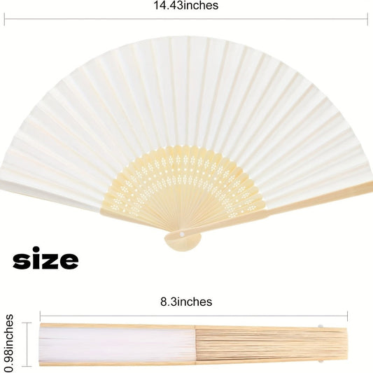 Hand Fans - Paper Folding Bulk White Handheld Bamboo Handle 20/50/65 Pack for Wedding - product detail view 2