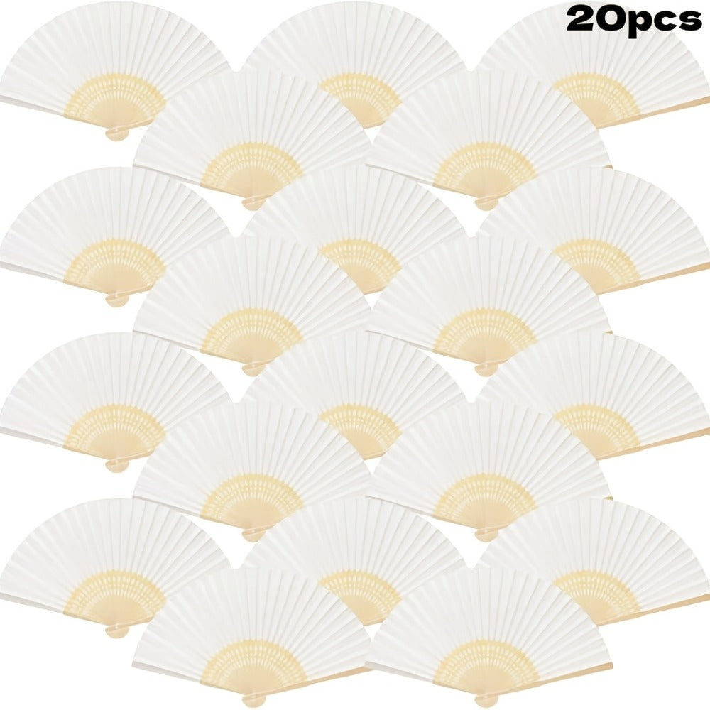 Hand Fans - Paper Folding Bulk White Handheld Bamboo Handle 20/50/65 Pack for Wedding - product detail view 3