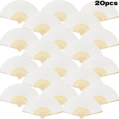Hand Fans - Paper Folding Bulk White Handheld Bamboo Handle 20/50/65 Pack for Wedding - product detail view 3