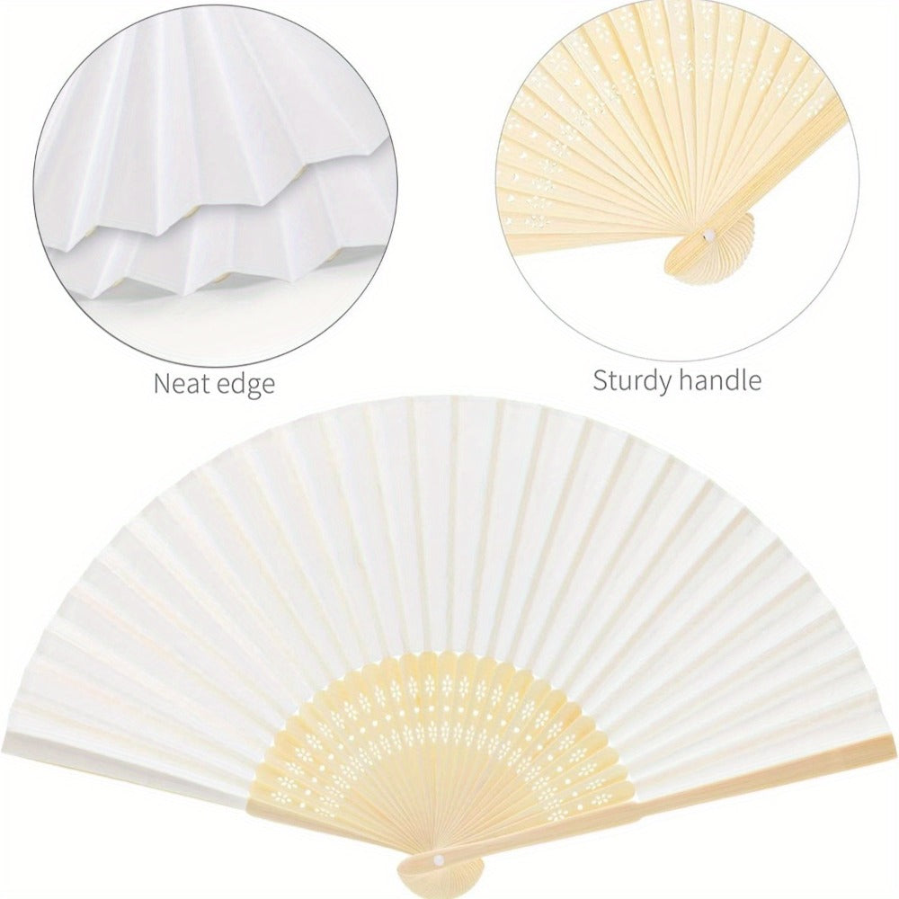 Hand Fans - Paper Folding Bulk White Handheld Bamboo Handle 20/50/65 Pack for Wedding - product detail view 4