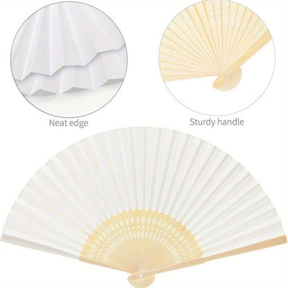 Hand Fans - Paper Folding Bulk White Handheld Bamboo Handle 20/50/65 Pack for Wedding - product detail view 4