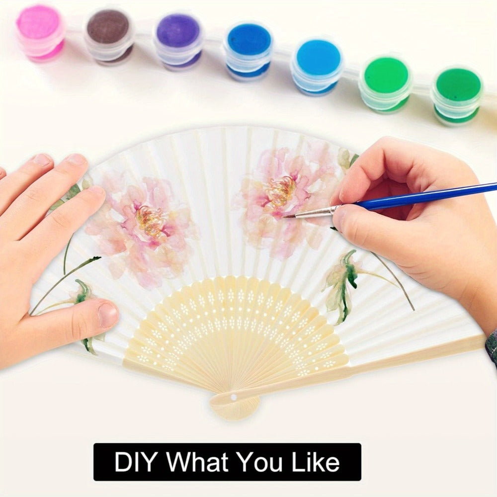 Hand Fans - Paper Folding Bulk White Handheld Bamboo Handle 20/50/65 Pack for Wedding - product detail view 6