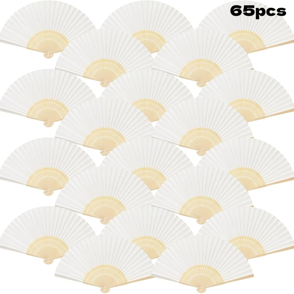 Hand Fans - Paper Folding Bulk White Handheld Bamboo Handle 20/50/65 Pack for Wedding - product detail view 7