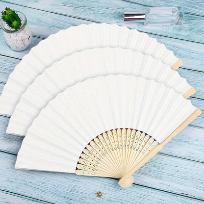 Hand Fans - Paper Folding Bulk White Handheld Bamboo Handle 20/50/65 Pack for Wedding - product detail view 8