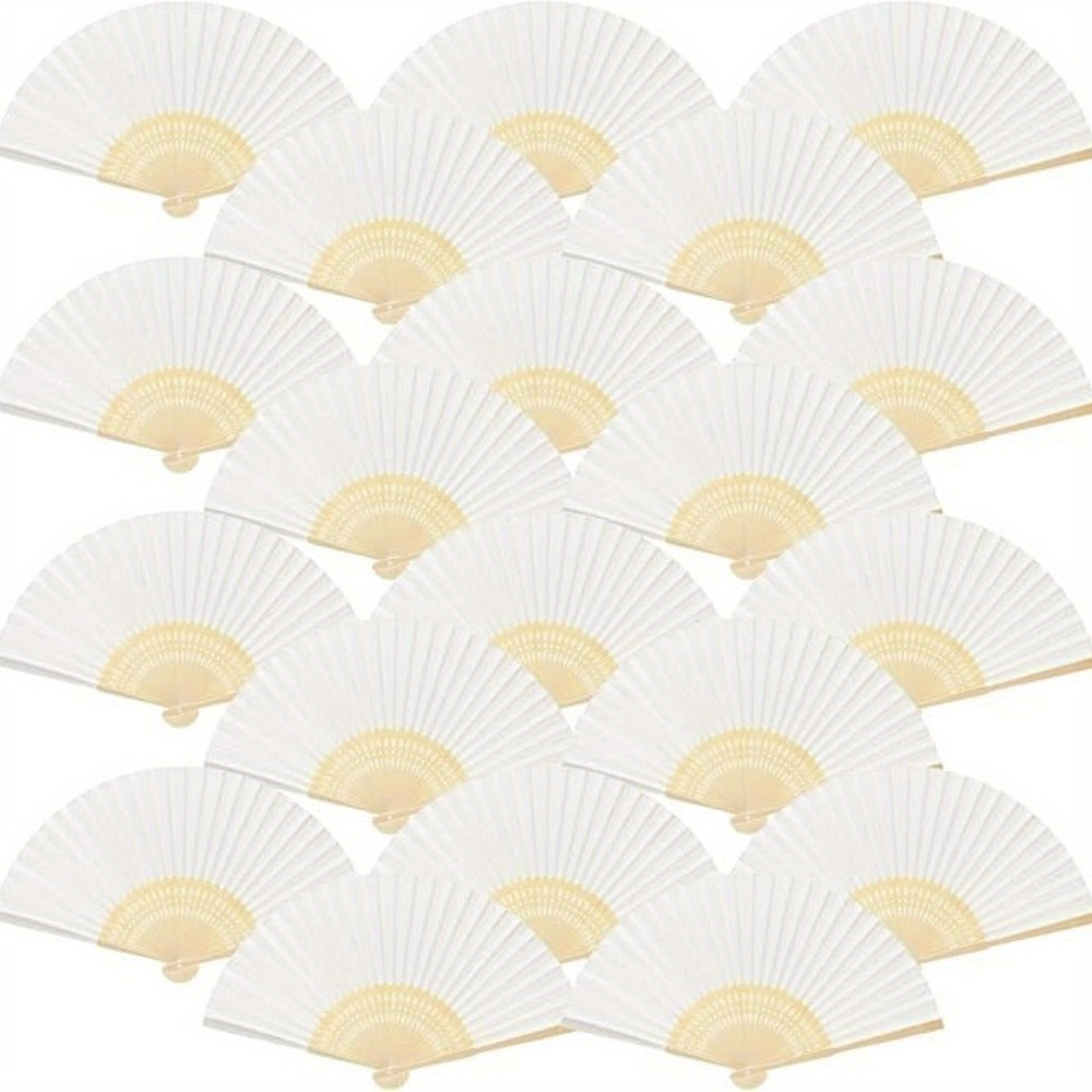 Hand Fans - Paper Folding Bulk White Handheld Bamboo Handle 20/50/65 Pack for Wedding - product detail view 13