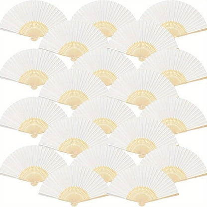 Hand Fans - Paper Folding Bulk White Handheld Bamboo Handle 20/50/65 Pack for Wedding - product detail view 13