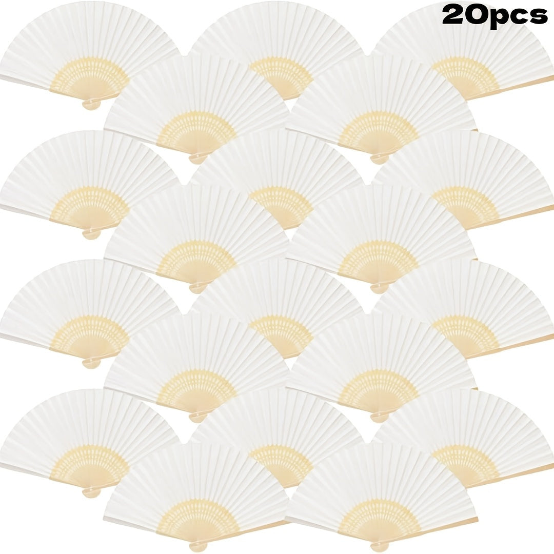 Hand Fans - Paper Folding Bulk White Handheld Bamboo Handle 20/50/65 Pack for Wedding - product detail view 14