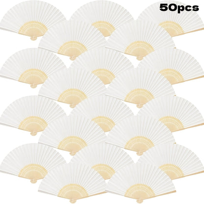 Hand Fans - Paper Folding Bulk White Handheld Bamboo Handle 20/50/65 Pack for Wedding - product detail view 15